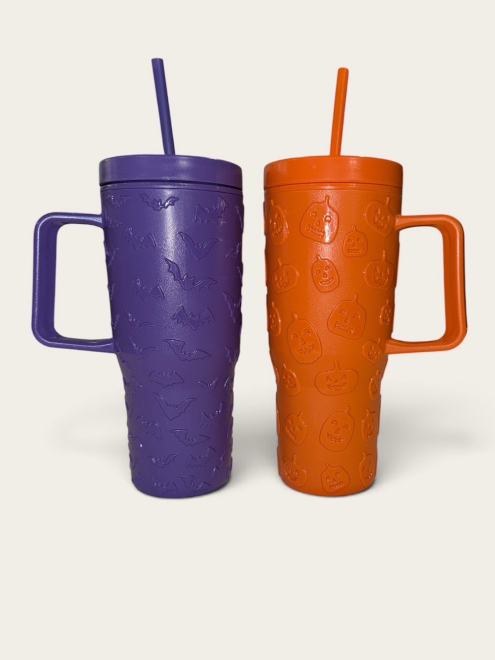 Halloween Tall Tumbler Mug with Straw - Purple and Orange